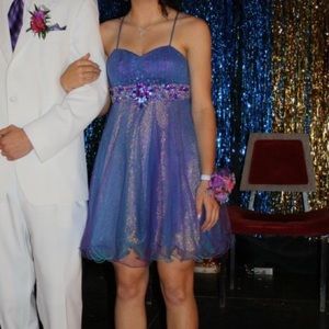 Short babydoll prom dress w/ beaded waist